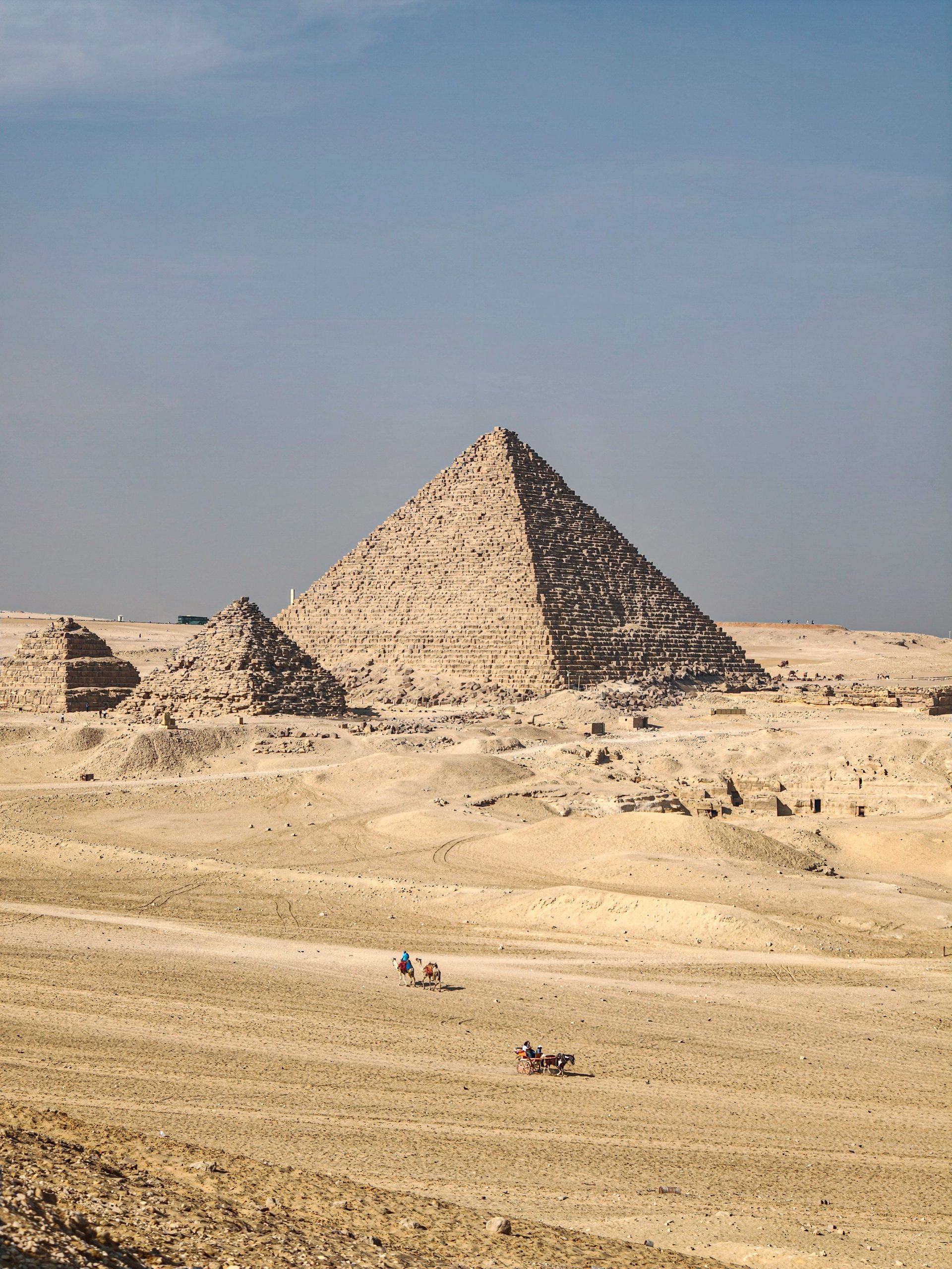 The Great Pyramid of Giza under a clear sky, showcasing Egypt's ancient architecture.
